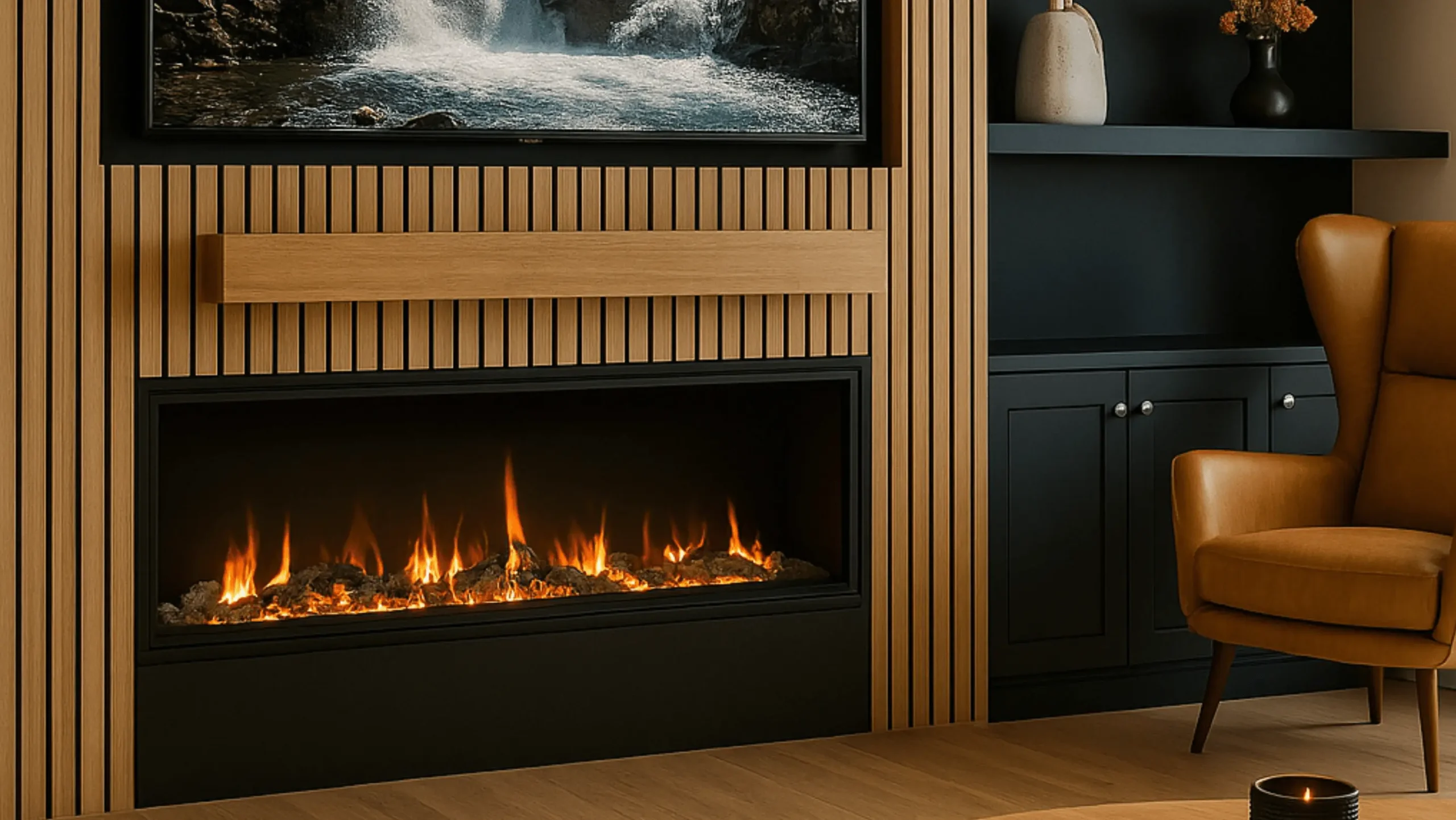 Fireplace combined with an entertainment center