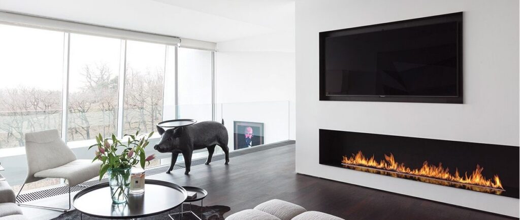 Planika automatic bioethanol fireplace modern living room design