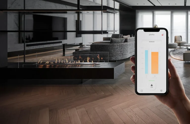 Planika ethanol fireplace installation modern Toronto home