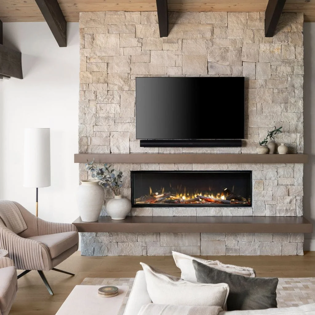Realistic electric fireplace with real wood log set